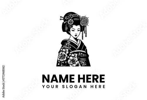 Elegant Geisha in Kimono Logo Design for Asian Cultural or Beauty Brands