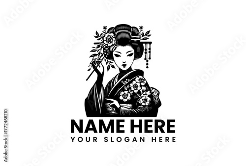 Elegant Japanese Geisha with Floral Headdress, a Symbol of Traditional Culture and Beauty