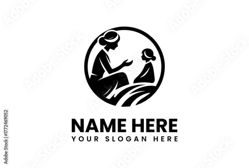 Nurturing Moments A Silhouette Logo Design Featuring Mother and Child in a Circular Emblem for Family Services