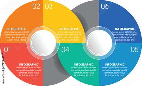 Colorful Six-Part Circular Infographic Diagram for Data Visualization and Presentation Design