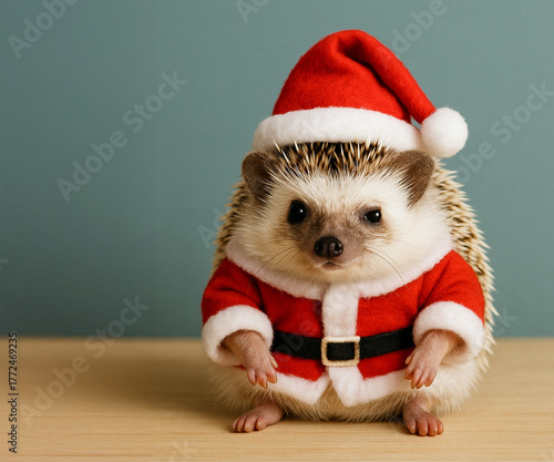Cute Hedgehog Dressed as Santa Claus for Christmas