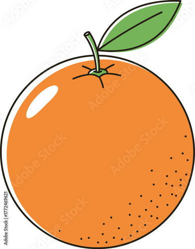 A single ripe orange with a green leaf and stem isolated healthy citrus fruit vector
