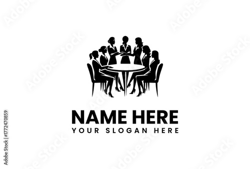 Professional women collaborating around a table, symbolizing teamwork, discussion, and strategic planning in a corporate environment. A concept of business unity