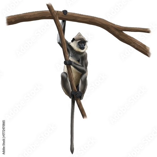 a delicate langur perched lightly on a tree limb