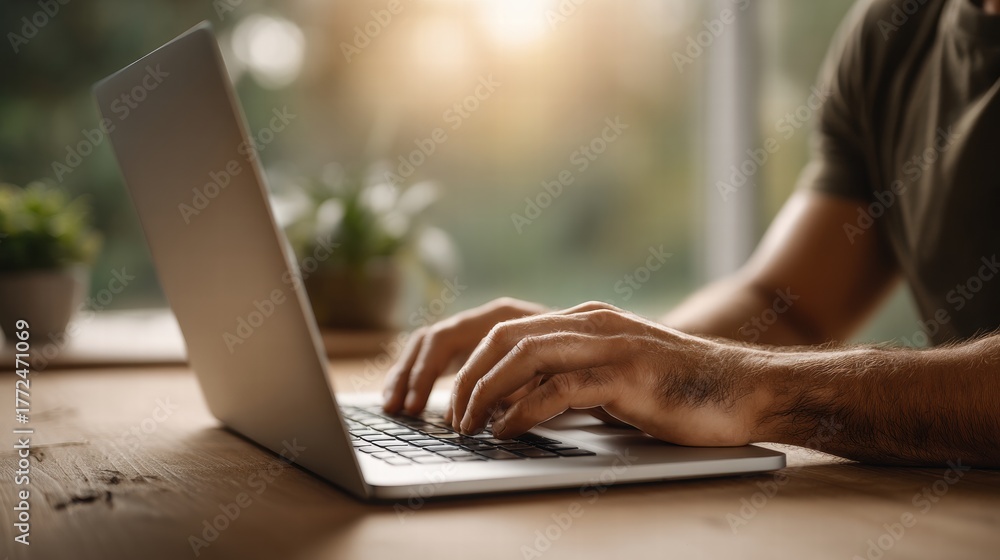 Fototapeta premium hands typing on a laptop