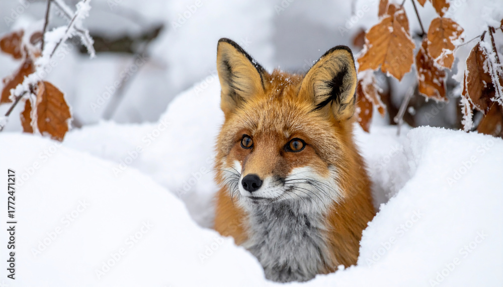 Obraz premium Red Fox in Winter Snow