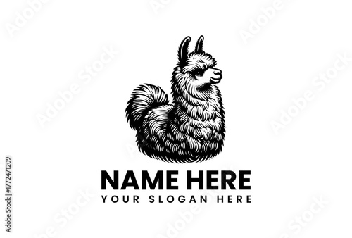 Charming Hand-Drawn Llama Illustration with Placeholder Text for Branding