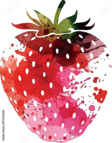 Vibrant ripe strawberry splash artistic watercolor painting abstract fruit design vector