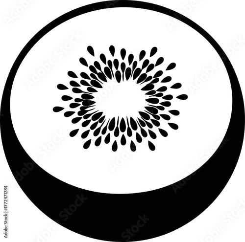 Close-up abstract stylized kiwi fruit slice with black seeds and white pulp vector