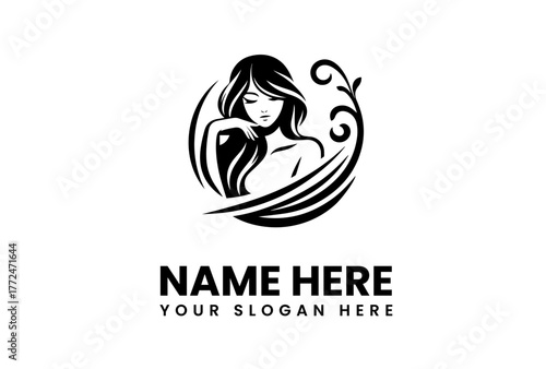 Elegant Woman Logo Modern Beauty and Style Icon with customizable Name and Tagline Options