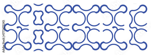Abstract Blue Geometric Pattern with Repeating Organic Shapes on White Background