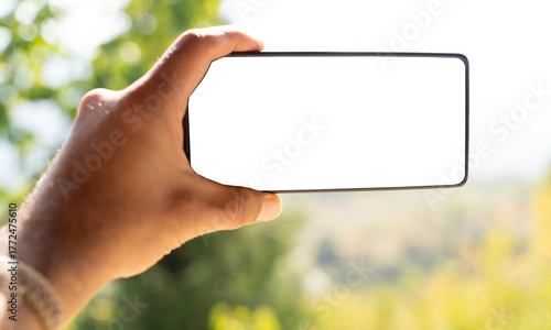 Empty Phone Screen with Blurred Green Background