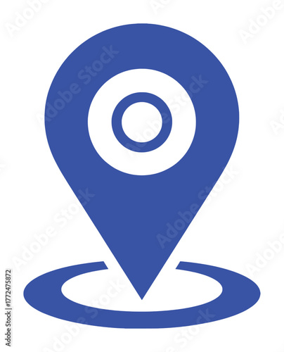 Blue Location Pin Icon with Concentric Circles and Ring on White Background