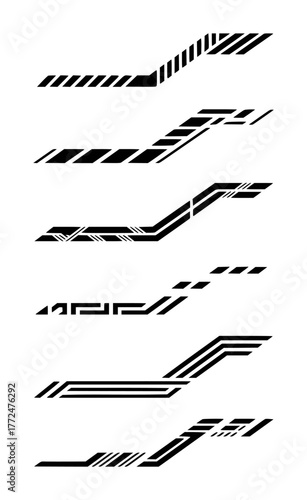 Collection of Abstract Geometric Stripes and Decals for Automotive or Graphic Design