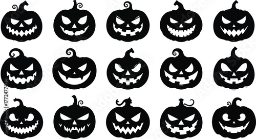 Collection of Halloween silhouette icons and characters.
