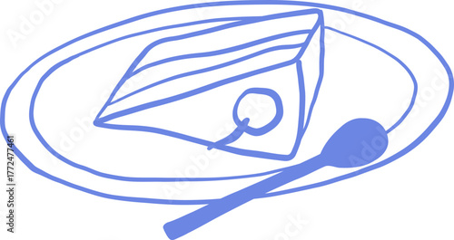Line Art Dessert Plate Slice Of Cake