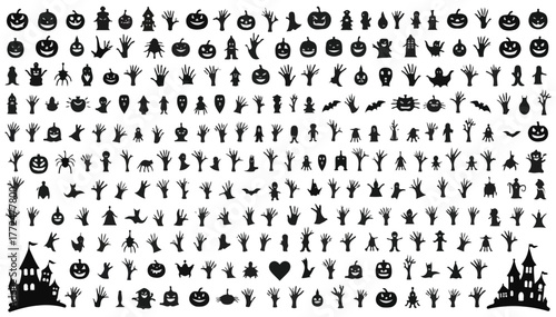 Collection of Halloween silhouette icons and characters.