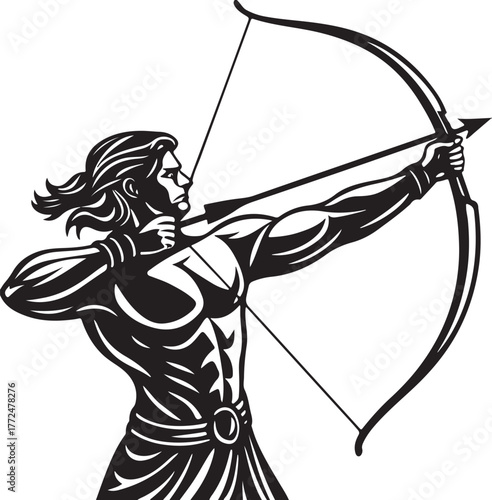 A warrior strikes a target with his bow and arrow.