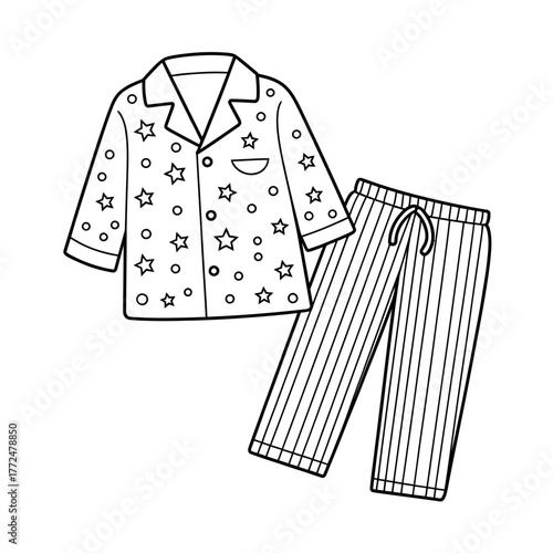 Cute pajama set coloring page with stars and stripes for children bedtime stories and design elements ideal for creative projects