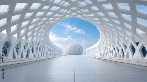 Modern Architectural Science Center With Futuristic White Facade And Spherical Structure Under A Bright Blue Sky