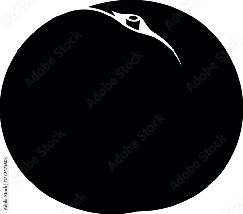 Solid black silhouette of a ripe plum or peach fruit with stem detail vector