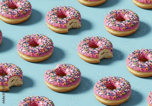 Wallpaper Mural Pink Frosted Donuts with Sprinkles, Seamless Pattern, One Bite Taken Torontodigital.ca