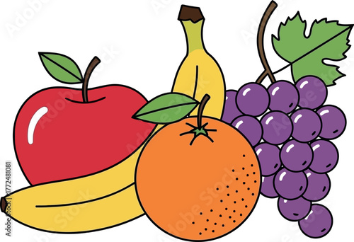 A vibrant still life of assorted fresh fruits including apple banana orange and grapes vector