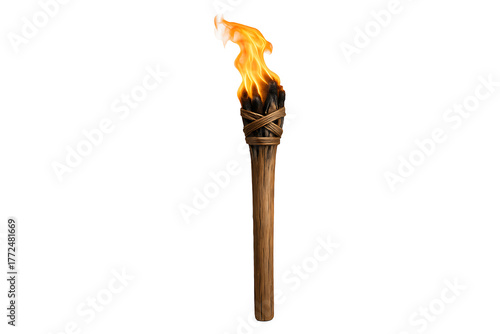 Burning Wooden Torch Isolated on a Transparent Background
