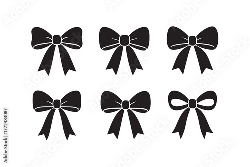 Collection of Black Decorative Bow Silhouettes