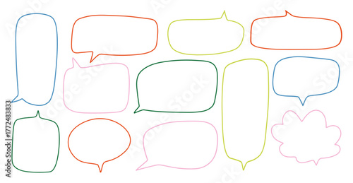 Collection of hand drawn speech bubbles. Speech balloon, frames, fluffy, ornaments, curves