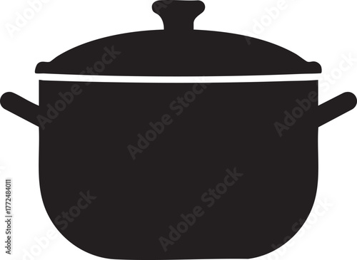 Black silhouette of a cooking pot with lid isolated on white background