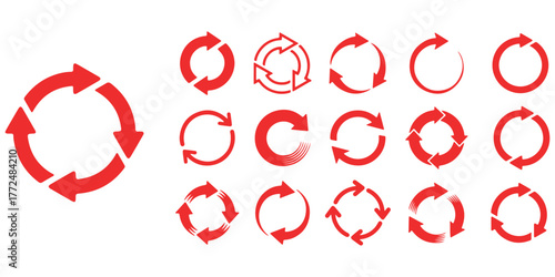 Circle arrow icon set. Symbol of reload, refresh, loading, recycle and repeat. Interconnecting round arrow vector icons set. Circle arrow icon set. circular arrow icon, refresh icon. Vector for web.10