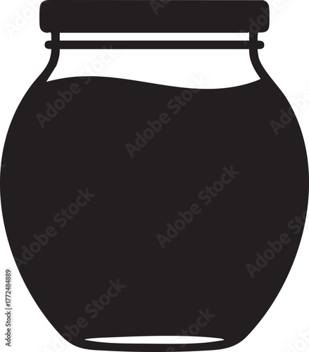 Black silhouette of a jar filled with dark liquid isolated on white background silhouette