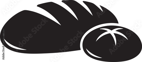 Black silhouette of a loaf of bread and a small bun isolated on white background