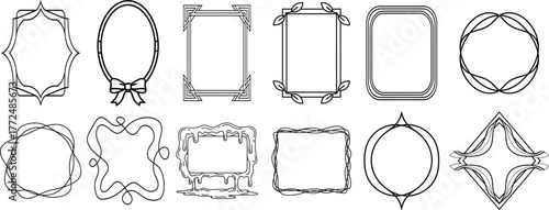 Collection of elegant hand drawn decorative frames and borders in vintage art nouveau style