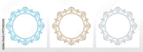 Set of decorative frames Elegant vector element for design in Eastern style, place for text. Floral black and white borders. Lace illustration for invitations and greeting cards.