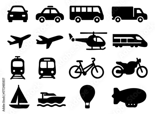Collection of Transportation Silhouette Icons