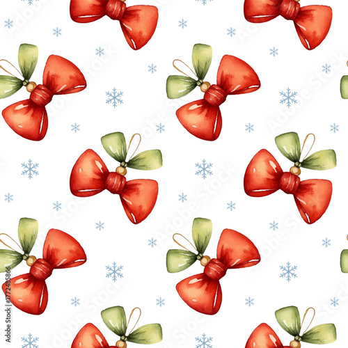 New Year's pattern, texture with red and gold balls, stars, bows, ribbons, snowflakes. for fabric, notebooks, gifts, isolated on white background. Vector.