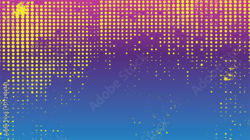 Yellow dots on purple and blue gradient background with distressed texture abstract circle
