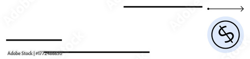Bold arrow pointing towards a dollar sign in a circle, symbolizing progress and monetary success. Ideal for business, investment, startup, growth, economy, savings revenue concepts. Simple flat