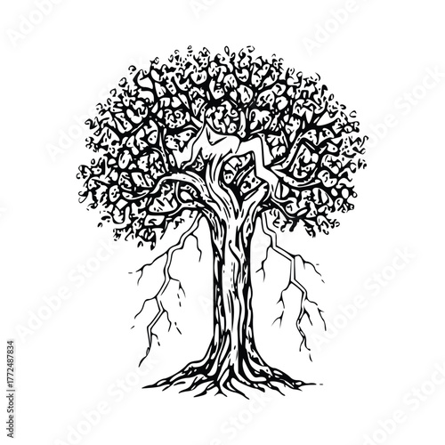 Engraving Vintage Tree sketch design vector art Illustration