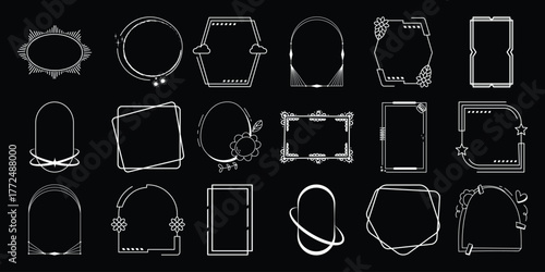 Collection of Decorative White Frames and Borders on Black Background