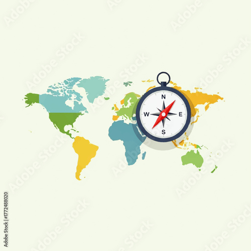 World Map Navigation Compass Guiding Exploration and Travel Destinations Across the Globe