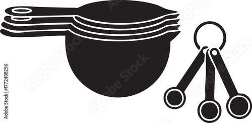 Black silhouette of measuring cups and spoons isolated on white background silhouette