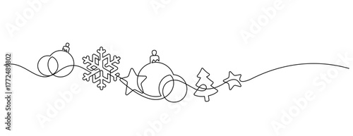 christmas celebration decorative ornament one line drawing continuous