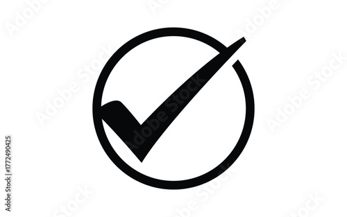 Black Circle with Check Mark Icon On White Background Image