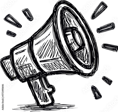 Loudspeaker sound waves and noise are represented by a symbol line icon in a modern illustration