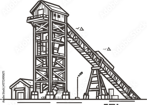 A factory cement production line is depicted in a modern icon illustration