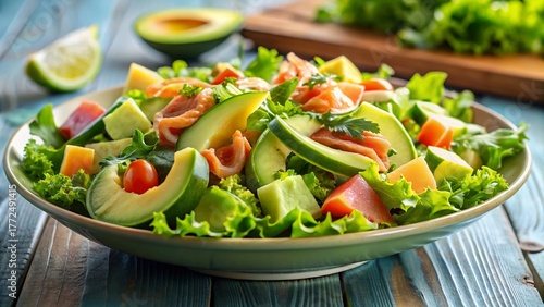 Delicious Smoked Salmon & Avocado Salad - Healthy Recipe Stock Photo