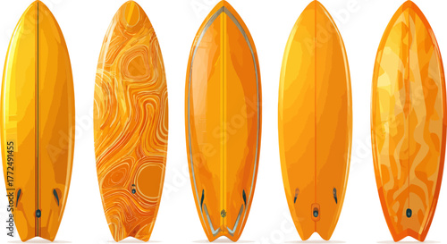 Yellow surfboards with vibrant hues were lined up and waiting for the ocean waves and lively beach activities to begin
